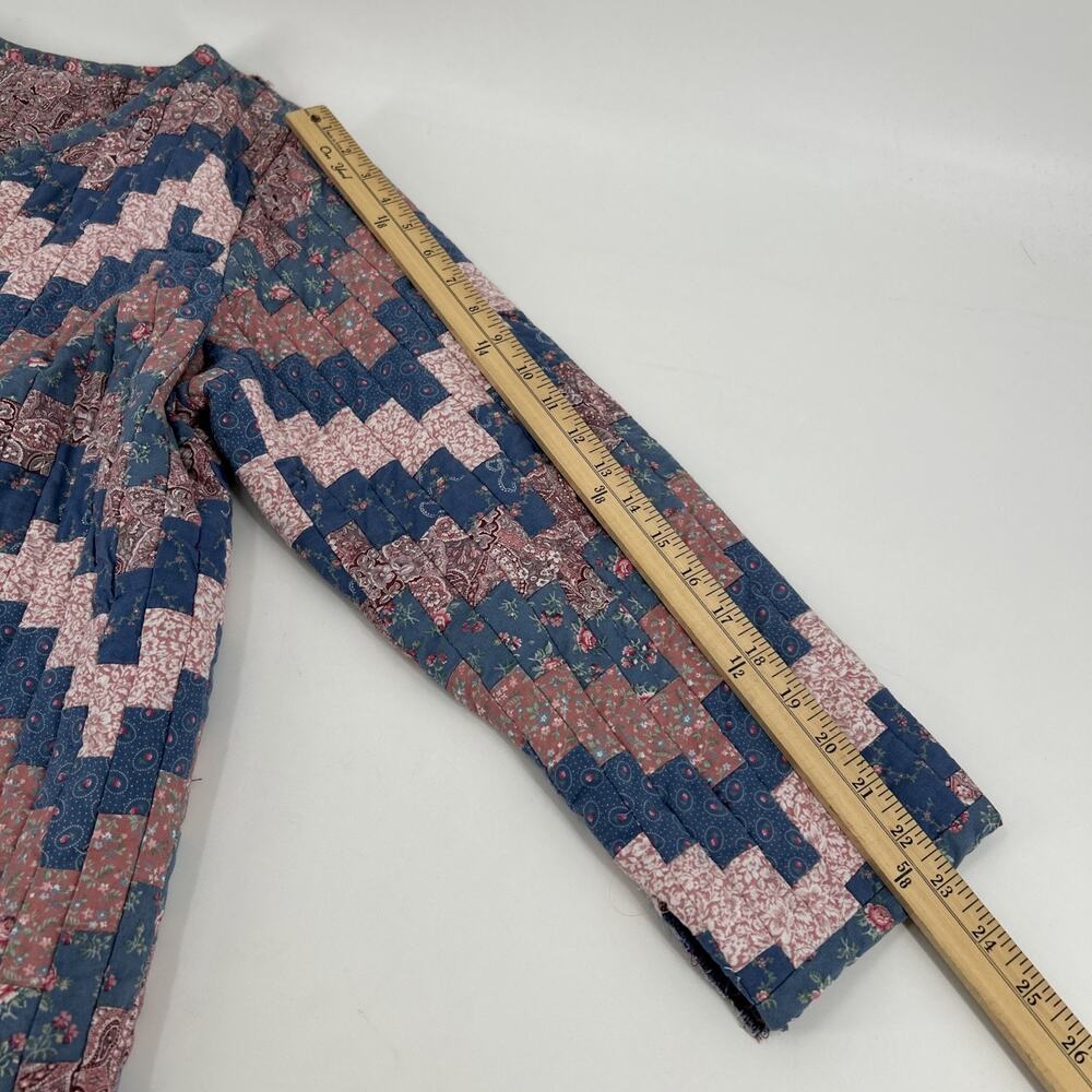 Vintage Handmade Quilted Jacket Womens Size L Blue Pink Floral Cottagecore - Picture 5 of 10